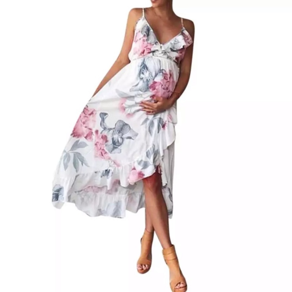 🔥SALE🔥Maternity High Low Ruffled Floral Dress